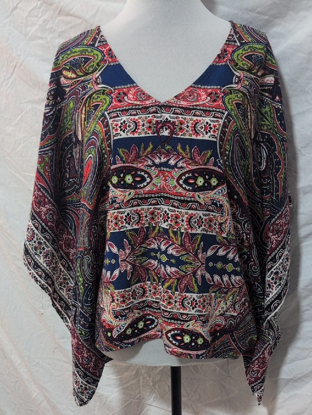 miami Floral Paisley Blouse in Navy, Red & Green